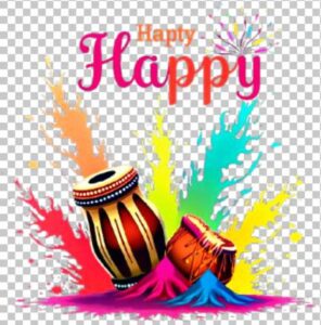Read more about the article Happy Holi Dhol Pichkari Indian Color Festival PNG Free Download