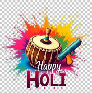 Read more about the article Happy Holi Dhol Pichkari PNG Free Download | Transparent Festival Images