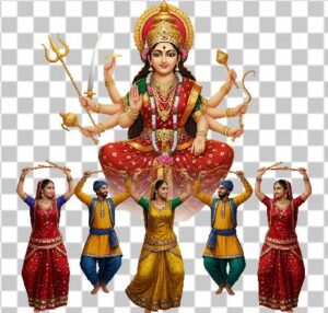 Read more about the article 3D Maa Durga Blessing Pose PNG with Garba Dancers – Free 4K Download