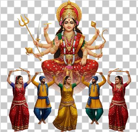 Read more about the article 3D Maa Durga Blessing Pose PNG with Garba Dancers – Free 4K Download