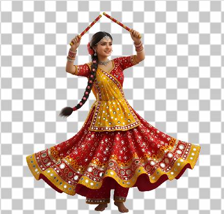 Read more about the article Photorealistic 3D Garba Dance Girl PNG – Red Yellow Chaniya Choli 4K Free Download