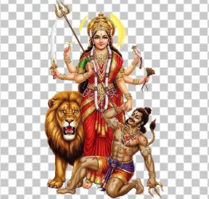 Read more about the article Durga Mata Ji 8K Photorealistic PNG – Goddess Standing on Lion Piercing Trident into Mahishasura