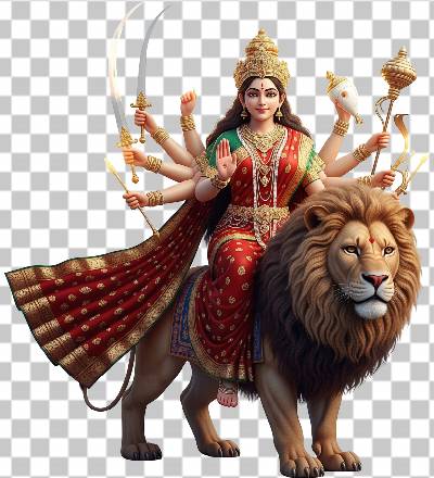 Read more about the article Goddess Durga Riding Lion PNG Free Download – Transparent Background Clipart