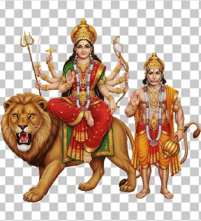 Read more about the article Maa Durga Ji with Hanuman Ji PNG Free Download – 3D Ultra Realistic 8K