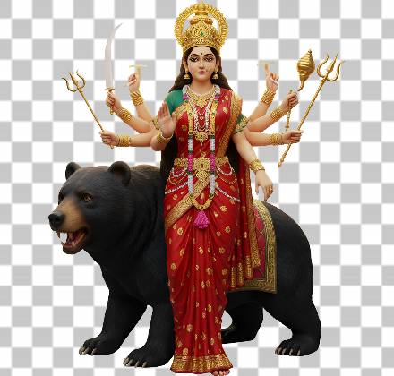 Read more about the article Maa Durga PNG Ultra Detailed Standing on Black Bear – Free Transparent Download