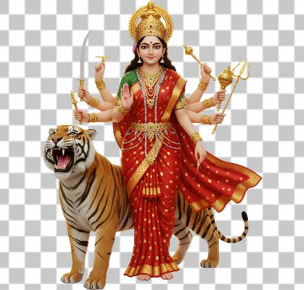 Read more about the article Maa Durga PNG Ultra 3D Standing Beside Tiger – Free Transparent Download
