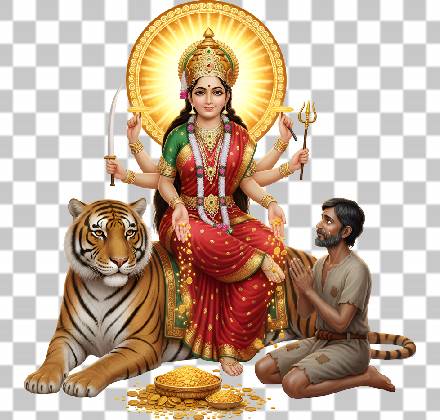 Read more about the article Maa Durga PNG Ultra 3D Blessing Devotee with Gold & Food – Free Download