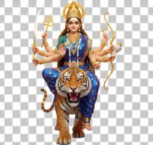 Read more about the article Maa Durga PNG 3D Hyper Realistic in Blue Saree on Tiger – Free Download