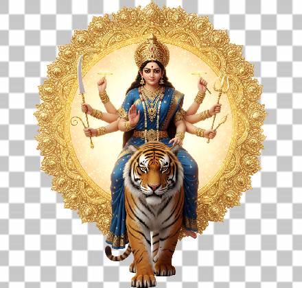 Read more about the article Maa Durga PNG 3D Ultra Realistic in Blue Saree Riding Tiger – Free Download