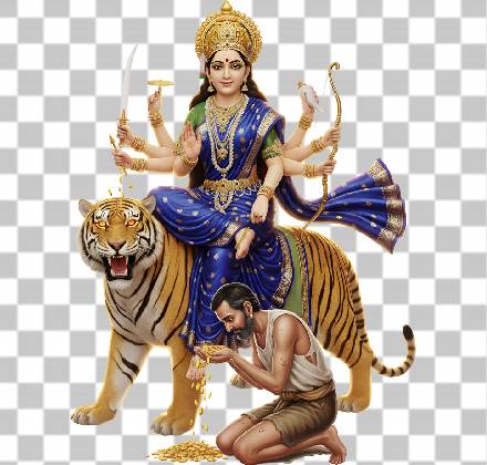 Read more about the article Maa Durga Ji 3D PNG Transparent – Seated on Tiger Giving Wealth | 4K Ultra 3D Render