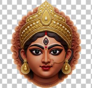 Read more about the article Maa Durga Ji Clay Idol Face PNG – Front Facing Symmetrical 3D Render | Free Transparent Download