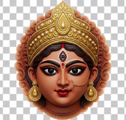 Read more about the article Maa Durga Ji Clay Idol Face PNG – Front Facing Symmetrical 3D Render | Free Transparent Download