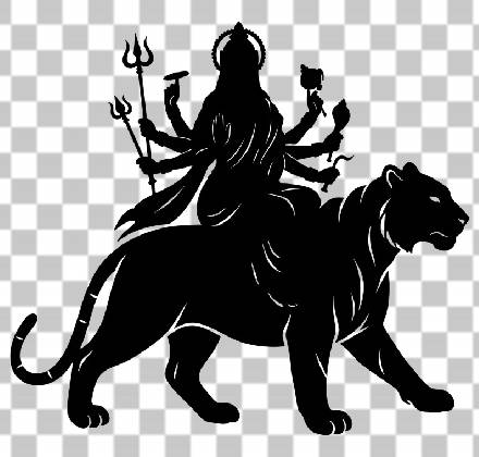 Read more about the article Silhouette Durga & Tiger – Minimalistic Blessing Pose PNG & Vector