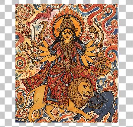 Read more about the article Stunning Folk-Art Durga Maa PNG – Hand-Drawn Cultural Illustration Transparent 4K