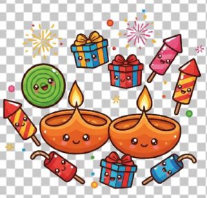 Read more about the article Cartoon Diwali Illustration PNG | Cute Diyas, Gifts & Firecrackers with Happy Expressions