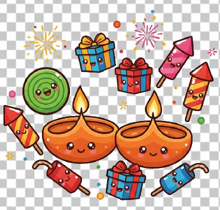 Read more about the article Cartoon Diwali Illustration PNG | Cute Diyas, Gifts & Firecrackers with Happy Expressions