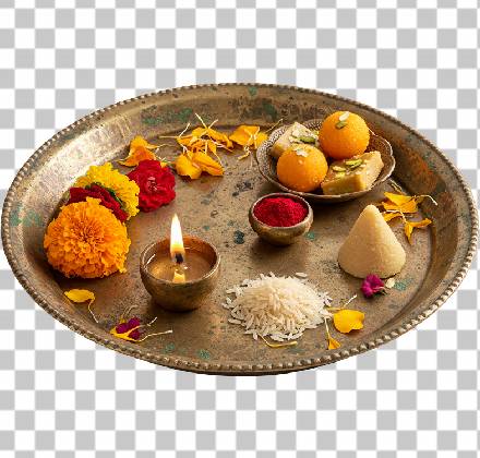 Read more about the article 10 Stunning Traditional Puja Thali PNG with Diya, Kumkum, Sweets & Flowers – Old Brass Texture, Transparent Background
