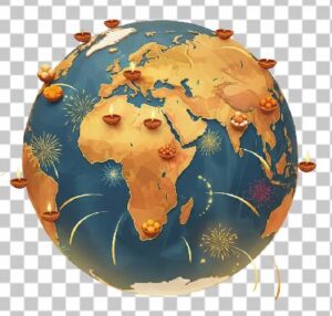 Read more about the article Illustrated 3D Earth Diwali Map PNG – Stunning Global Festival Design