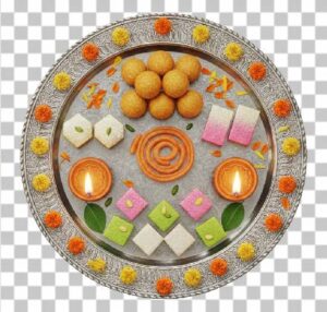 Read more about the article 3D Festive Thali PNG with Sweets, Diyas & Flowers – High Quality Transparent Image
