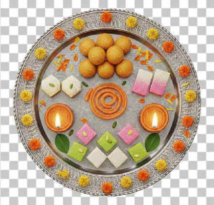 Read more about the article 3D Festive Thali PNG with Sweets, Diyas & Flowers – High Quality Transparent Image
