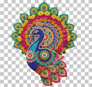 Read more about the article 3D Peacock Rangoli PNG – Stunning Floral & Powder Art with Transparent Background