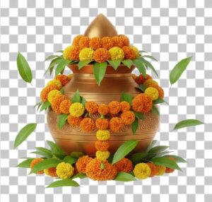 Read more about the article Free Download 3D Kalash PNG | Brass Texture with Marigold Garland & Mango Leaves