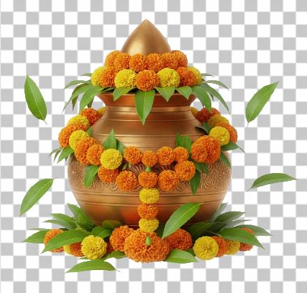 Read more about the article Free Download 3D Kalash PNG | Brass Texture with Marigold Garland & Mango Leaves
