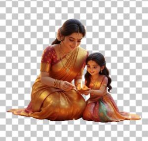Read more about the article Indian Mother and Daughter Lighting Diyas PNG Free Download | 3D Realistic Diwali Transparent Image in 4K