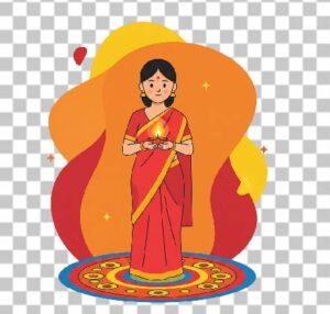 Read more about the article 7 Stunning Diwali Illustration PNG Ideas – Minimal Cartoon Indian Woman in Red Saree Holding Glowing Diya