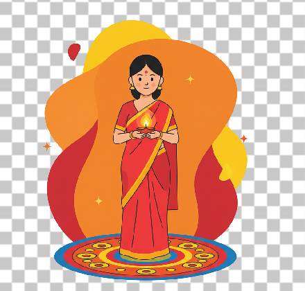 Read more about the article 7 Stunning Diwali Illustration PNG Ideas – Minimal Cartoon Indian Woman in Red Saree Holding Glowing Diya