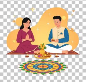 Read more about the article Modern Indian Couple Illustration for Diwali Pooja | Free PNG Download