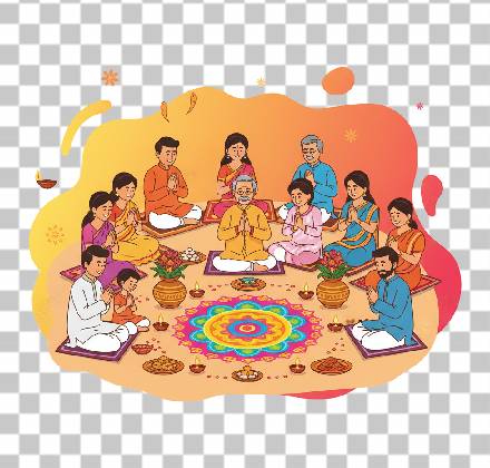 Read more about the article 10 Stunning Diwali Pooja Vector Clipart Designs of Indian Families | Free PNG Download