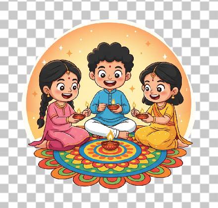 Read more about the article Cute Cartoon Clipart of Indian Children Lighting Diyas | Free PNG Download
