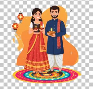 Read more about the article Diwali Couple Clipart – Free Flat Vector Cartoon of Modern Indian Couple Holding Diyas
