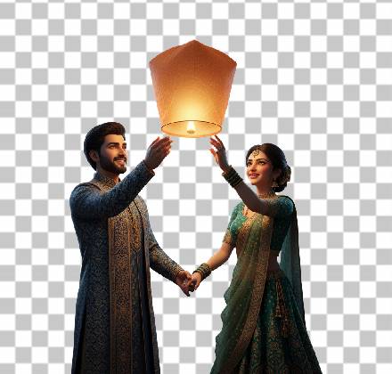Read more about the article 3D Indian Couple Diwali Sky Lantern PNG Free Download | Diwali Festival Transparent Image