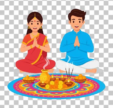 Read more about the article Indian Couple Doing Diwali Pooja PNG Free Download | Flat Vector Clipart