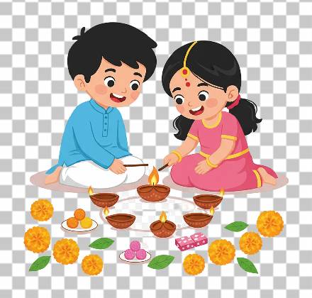 Read more about the article 10+ Cute Cartoon Clipart of Two Indian Kids Lighting Diyas | Free Transparent PNG Download