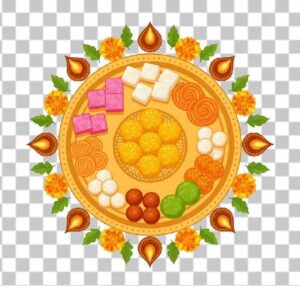 Read more about the article Colorful Indian Sweets Platter PNG Free Download | Ladoo, Barfi, Diya & Marigold Vector Clipart