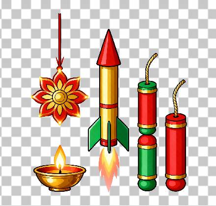 Read more about the article Diwali Cracker PNG β Bright Flat Vector Fireworks & Brass Diya