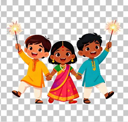Read more about the article Indian Kids Holding Sparklers PNG Free Download | Colorful Vector Clipart for Diwali Celebration