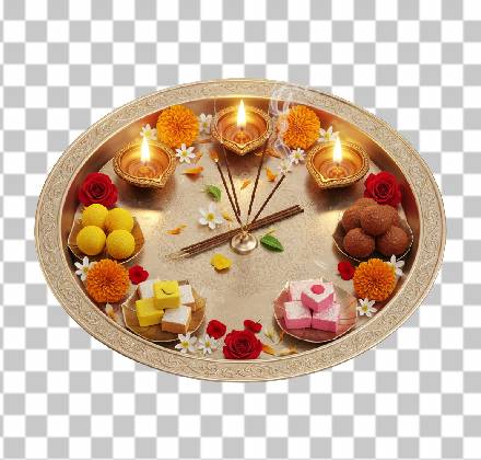 Read more about the article Diwali Thali PNG Free Download | Silver Pooja Thali with Diyas & Sweets Transparent Image