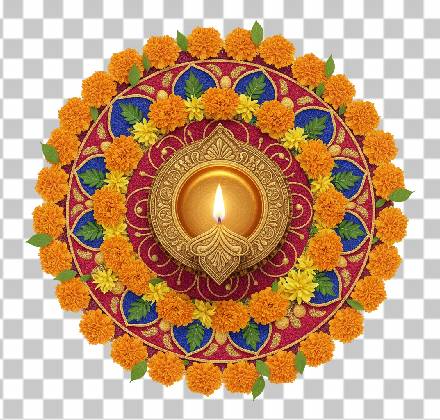 Read more about the article Realistic Diya PNG Free Download | 3D Glowing Diya on Floral Rangoli Transparent Image