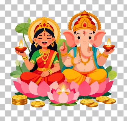 Read more about the article 5 Stunning Lakshmi Ji and Ganesha Ji PNG Designs – Free Cartoon Festive Clipart for Diwali